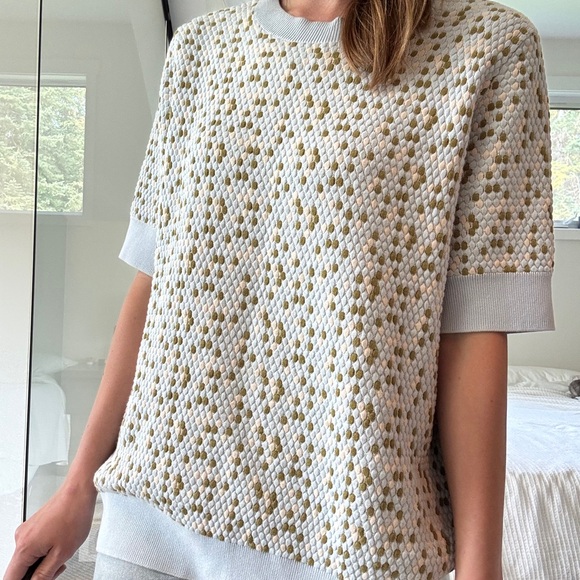 COS Short Sleeve Knit Top - Blue with Cream and Gold - Size M - Picture 5 of 13